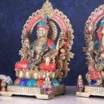 18" Lord Ganesha & Goddess Lakshmi Brass Statue Set | Divine Prosperity Pair | Traditional Temple Murti